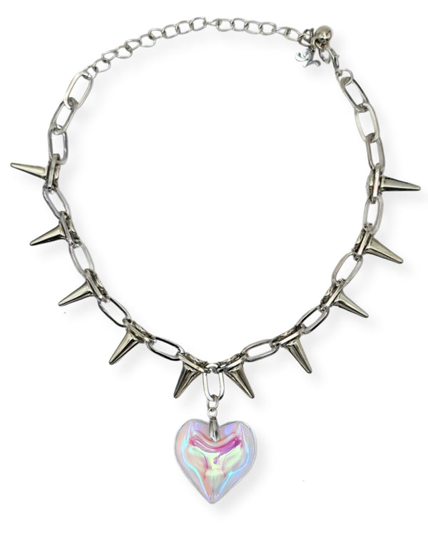 Rainbow Heart Spiky Chain Necklace - Nikaneko