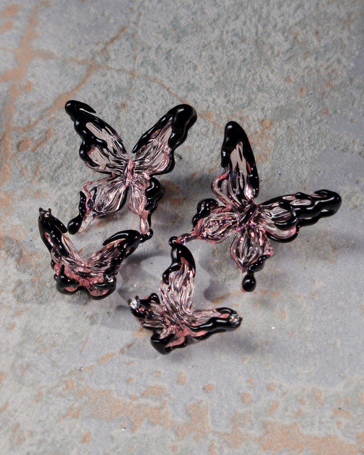 Nikaneko - Crystal Butterfly Earrings Pink