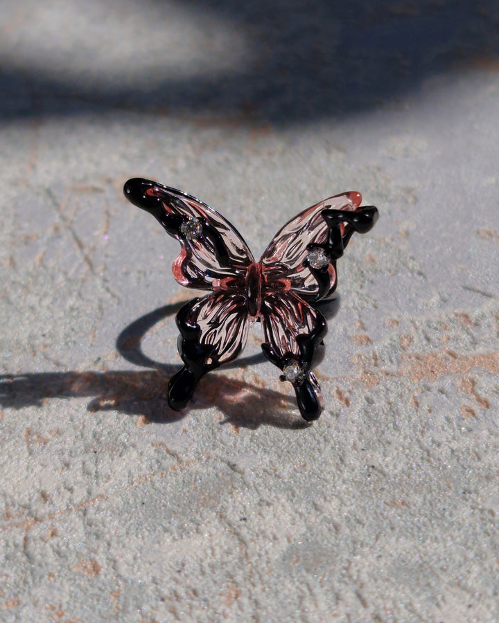 Nikaneko - Crystal Butterfly Ring Pink